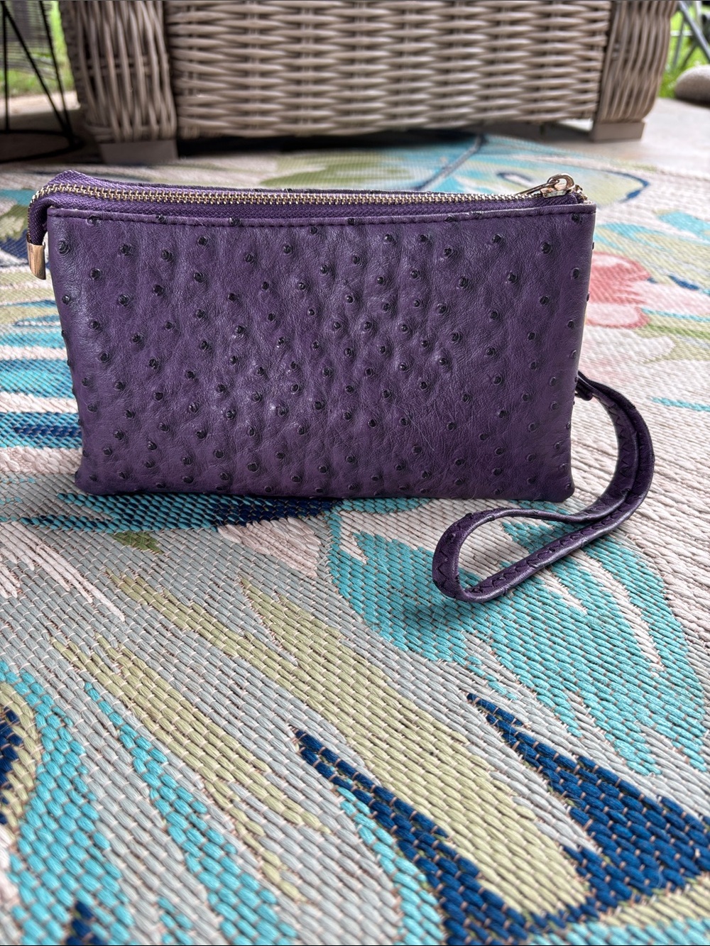 Compact Purple Ostrich-Texture Crossbody Bag - Picture 3 of 11